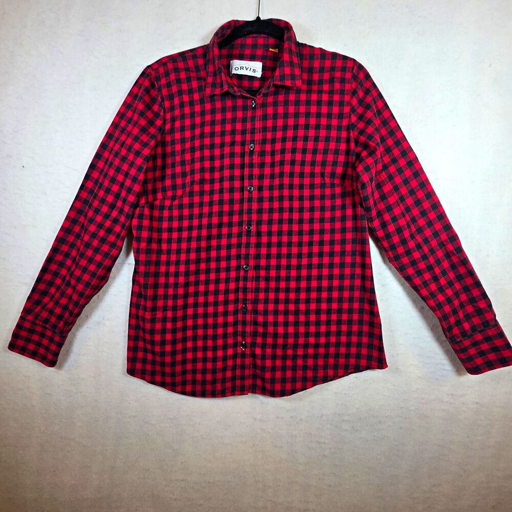 Orvis Women's Red/Black buffalo plaid flannel Button-Up Long Sleeve Shirt Size M